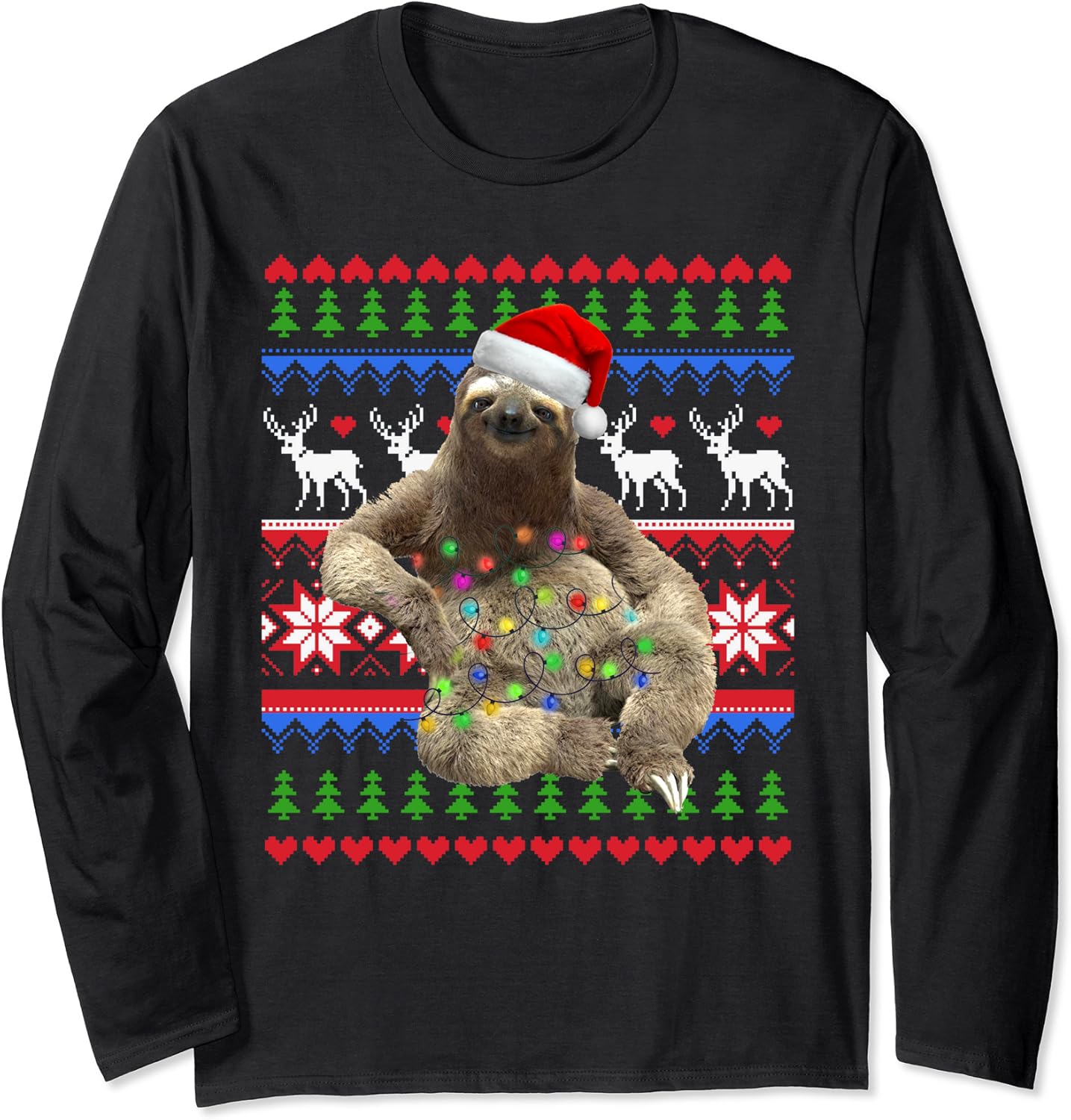 Santa Sloth Christmas LightSloth Ugly Christmas Sweater Long Sleeve T Christmas Sweater Sloth